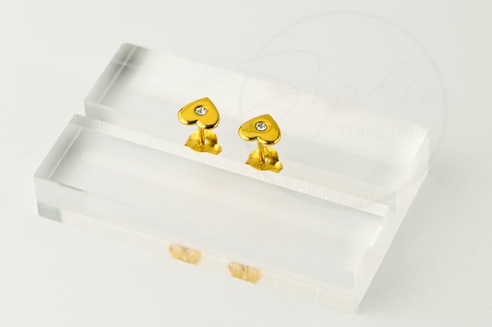 Cercei copii model inimioară cu cristal alb, din argint 925 placat cu aur 24k [5]