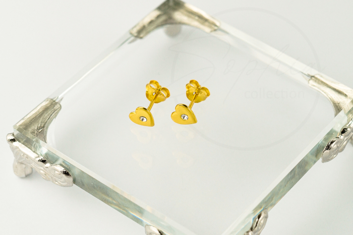 Cercei copii model inimioară cu cristal alb, din argint 925 placat cu aur 24k [4]