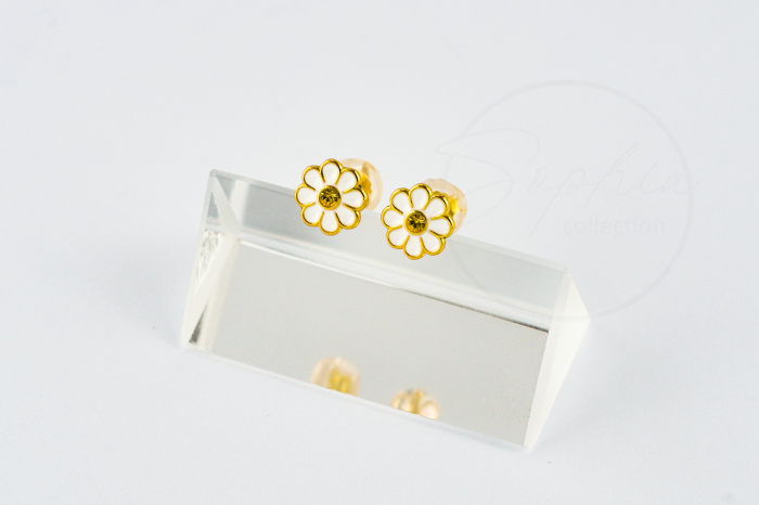 Cercei copii Margareta, argint 925 placat cu aur 24K, cristale albe [5]