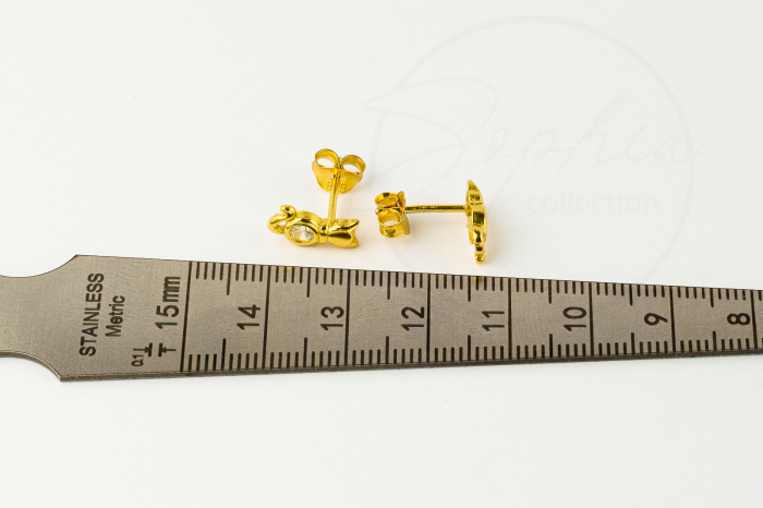 Cercei copii model Pisica aurie cu piatra zirconiu, cu surub, argint 925 placat cu aur 24K [5]