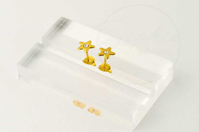 Cercei copii cu surub Steluta cu piatra, argint 925 placat cu aur 24k [5]