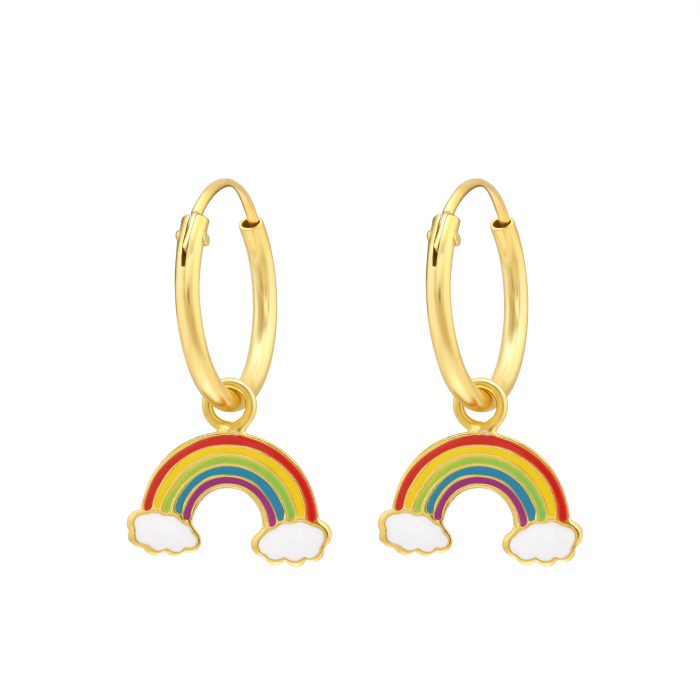 Cercei copii clasici model Curcubeu, argint 925 placat cu aur 24K, design vesel și colorat [1]