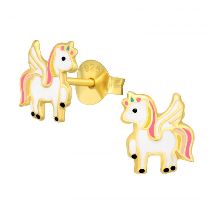 Cercei copii cu surub Unicorn inaripat, argint 925 placat cu aur 24K [1]