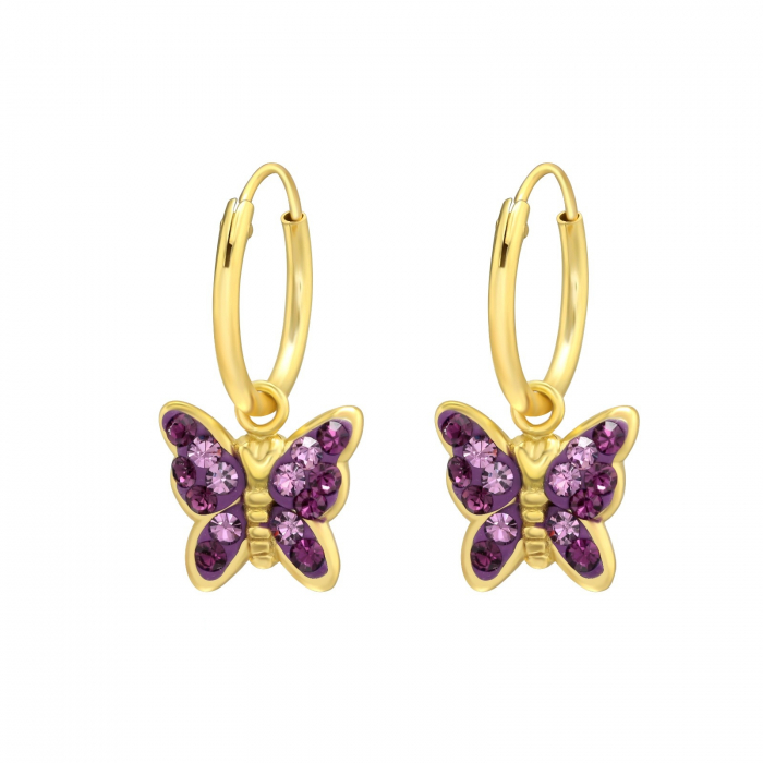 Cercei copii ARGINT 925 placat cu AUR 24k model Fluturas si ametist violet [1]