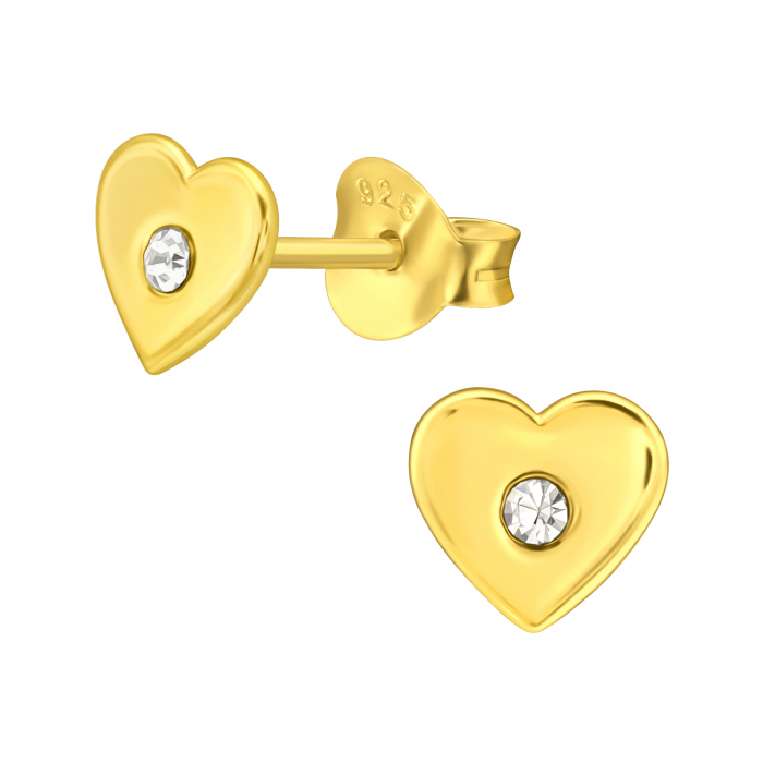 Cercei copii model inimioară cu cristal alb, din argint 925 placat cu aur 24k [1]