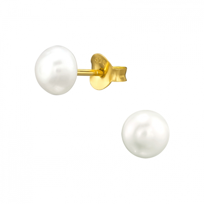 Cercei cu surub din argint 925 placat cu aur 24K, cu perle naturale de apă dulce de 6mm [1]