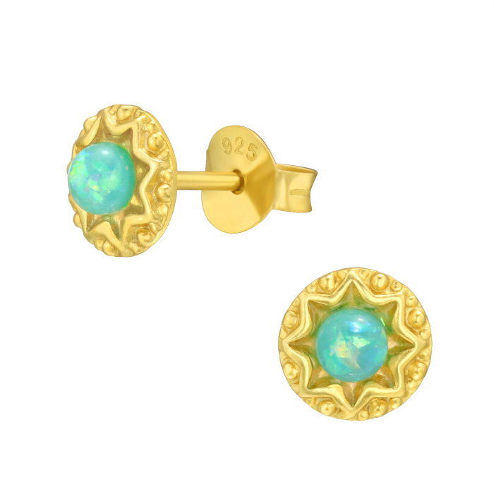 Cercei ARGINT 925 placat cu AUR 24K cu surub model Stea cu Opal verde [1]