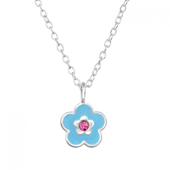 Colier copii floare albastru pal, argint 925 placat cu argint 999, cristal albastru [1]