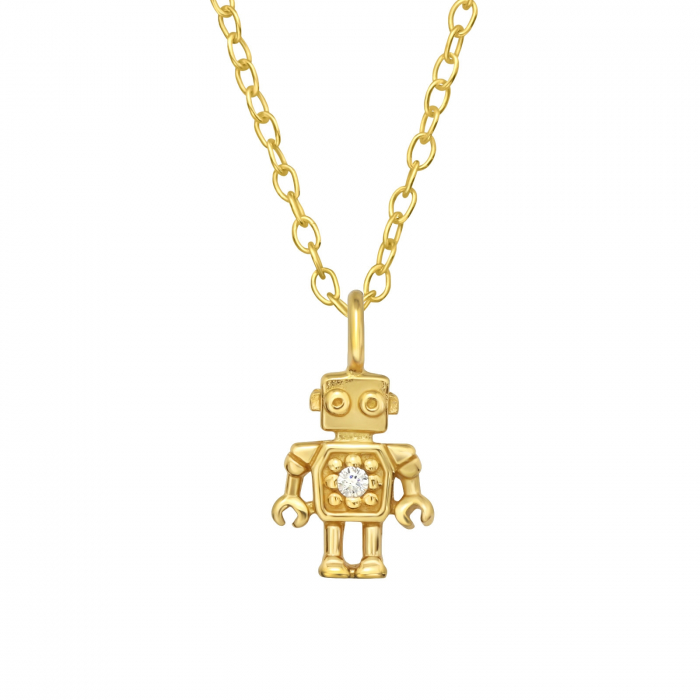 Colier copii Robot din Argint 925 placat cu Aur 24K, cu lant reglabil [1]