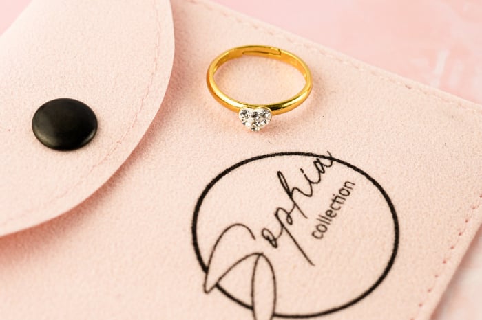 Inel copii din Argint 925 placat cu Aur 24K, model Inima cu cristale albe [2]