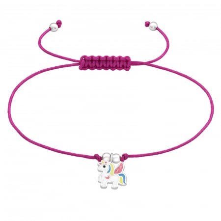 Brățară copii cu șnur și model Unicorn Înaripat, argint 925 placat cu argint 999.