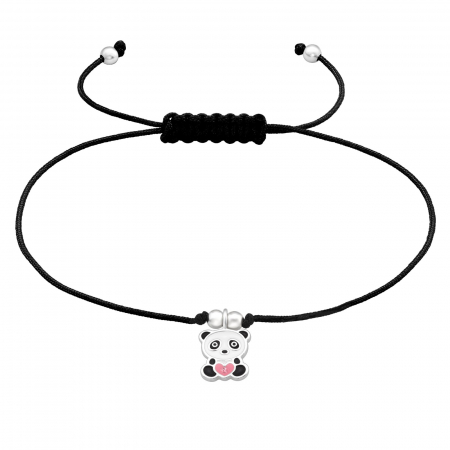 Bratari copii - Brățară copii cu șnur reglabil și Urs Panda din argint 925, decorat cu cristal.