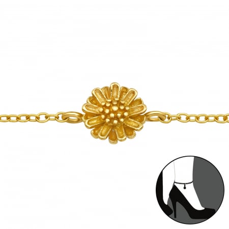 Bratara picior argint 925 placata cu aur 24K model floare aurie