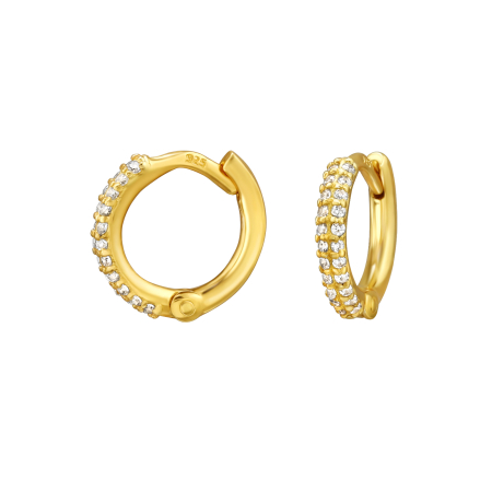 Bijuterii copii - Cercei Argint 925 Placat cu Aur 24K, Model Huggies 10 mm cu Zirconiu și Tijă cu Balama