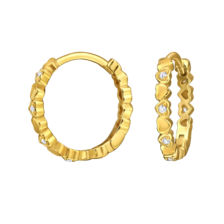 Cercei copii clasici (Tortite) - Cercei Argint 925 Placat cu Aur 24K, Model Tortita Inimioare cu Zirconiu