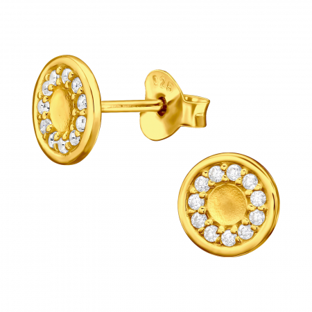 Cercei - Cercei argint 925 placat cu aur 24k, rotunzi cu pietre din zirconiu