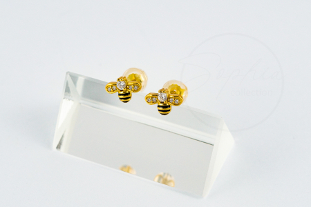 Cercei copii Albinuta, argint 925 placat cu aur 24K, cristale zircon, surub silicon [5]