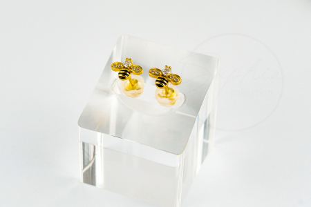 Cercei copii Albinuta, argint 925 placat cu aur 24K, cristale zircon, surub silicon [6]