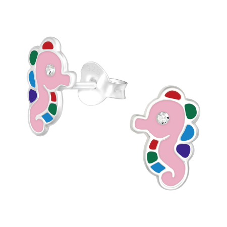 Cercei cu surub - Cercei argint 925 copii, model Calut de Mare cu detalii colorate