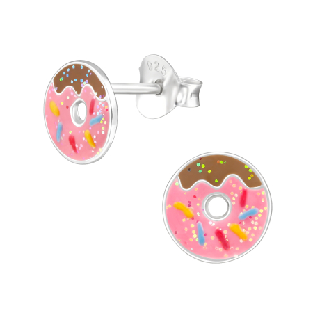 Bijuterii copii - Cercei Fetite Argint 925 Model Gogosa (Donut) cu Epoxidice Multicolore - 7x7 mm