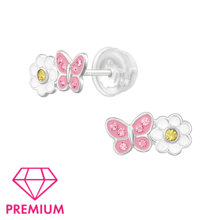 Cercei cu surub - Cercei copii argint 925 model Fluturas si floricica premium