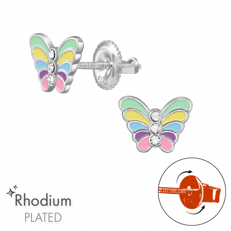 Cercei copii argint 925 model LOCK Fluturas multicolor Sophia Collection