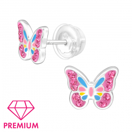 Cercei cu surub - Cercei copii argint 925 model Fluturas multicolor Sophia Collection
