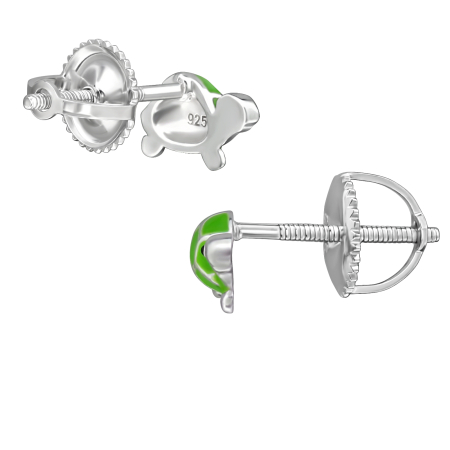 Cercei Copii Argint 925 Placat cu Rodiu, Model LOCK Țestoasă Verde [1]