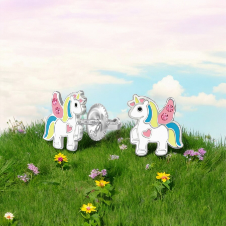 Cercei copii argint 925 model LOCK Unicorn inaripat cu cristale Sophia Collection prindere prin insurubare [3]