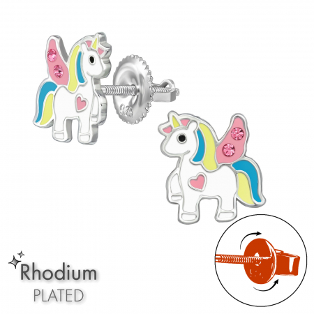 Cercei cu surub - Cercei copii argint 925 model LOCK Unicorn inaripat cu cristale Sophia Collection prindere prin insurubare