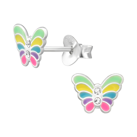 Cercei cu surub - Cercei Copii Argint 925 Model Fluturas Multicolor
