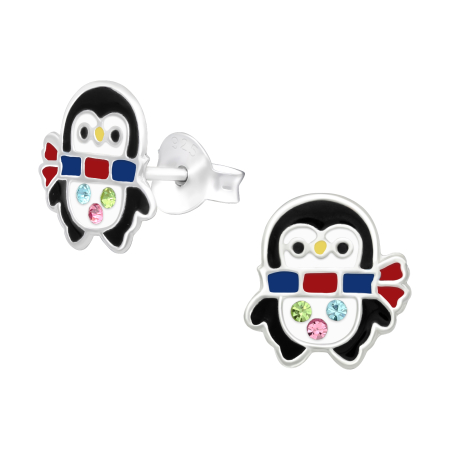 Cercei pentru Copii din Argint 925, Model Pinguin Multicolor cu Cristale [0]