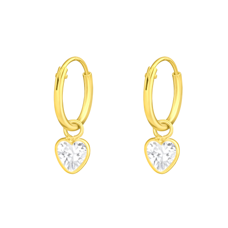 Cercei pentru Copii din Argint 925 Placat cu Aur 24K, Model Inimioara Alba cu Zirconiu [0]