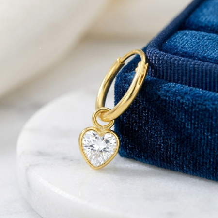 Cercei pentru Copii din Argint 925 Placat cu Aur 24K, Model Inimioara Alba cu Zirconiu [2]