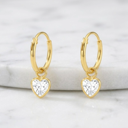 Cercei pentru Copii din Argint 925 Placat cu Aur 24K, Model Inimioara Alba cu Zirconiu [3]