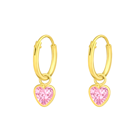 Cercei copii clasici (Tortite) - Cercei pentru Copii din Argint 925 Placat cu Aur 24K, Model Inimioara Alba cu Zirconiu