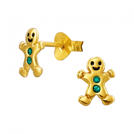 Reducere pana la 50% - Cercei copii argint 925 placat cu aur 24K model om de turta dulce Sophia Collection