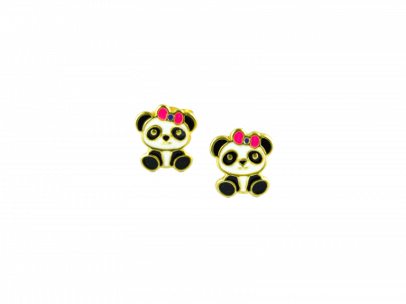 Cercei copii ARGINT 925 placat cu AUR 24k cu surub model Panda cu fundita [2]