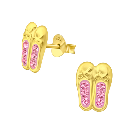 Bijuterii copii - Cercei Copii Argint 925 Placat cu Aur 24K, Model Pantofi de Balet cu 12 Cristale