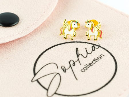 Cercei copii cu surub Unicorn inaripat, argint 925 placat cu aur 24K [1]