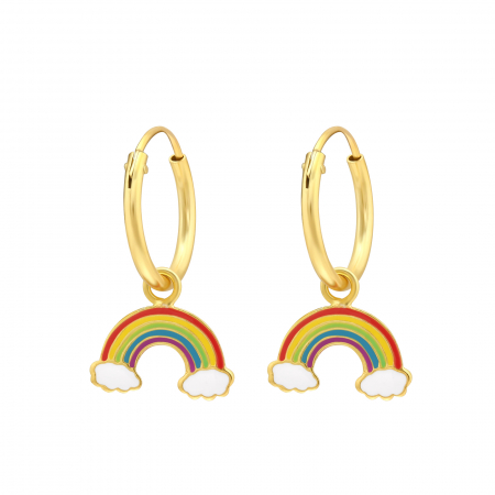 Cercei copii clasici model Curcubeu, argint 925 placat cu aur 24K, design vesel și colorat