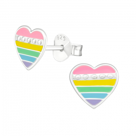 Bijuterii copii - Cercei copii model Inimiora multicolora, cu surub, argint 925
