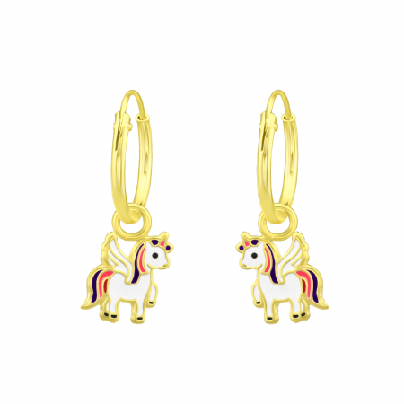 Cercei copii model Unicorn, cu agatatori, Argint 925 placat cu aur 24K