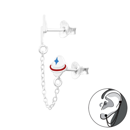 Cercei - Cercei cu Lant Suspendat din Argint 925, Model Fulger si Saturn, Detalii Colorate