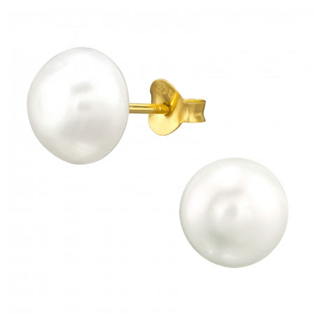 Cercei - Cercei ARGINT 925 placat cu AUR 24Kcu surub SI Perla de apa dulce 10mm| Eleganță și Stil