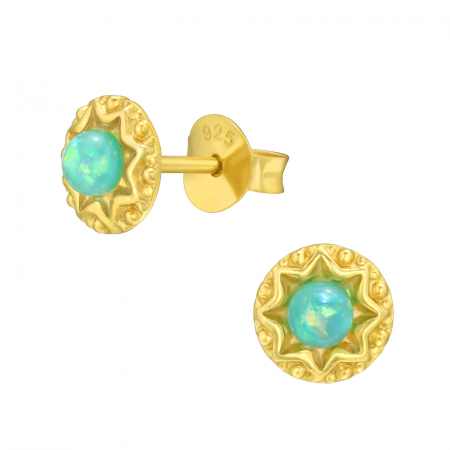 Cercei - Cercei ARGINT 925 placat cu AUR 24K cu surub model Stea cu Opal verde