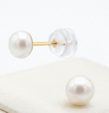 Cercei din aur 14K cu perla de apa 5mm, fluturas cu silicon (anti-intepare) [1]