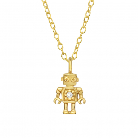 Coliere copii - Colier copii Robot din Argint 925 placat cu Aur 24K, cu lant reglabil