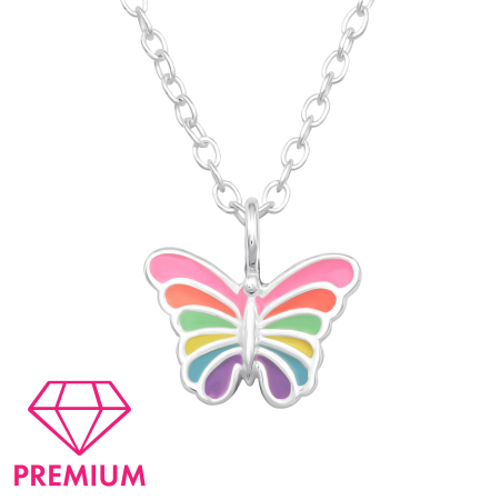 Lantisor Fetite Argint 925 Placat cu Argint 999 - Fluture Multicolori 9x6.5 mm