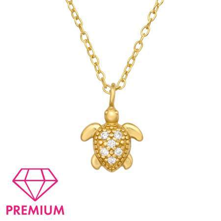 Colier Copii Argint 925 Placat cu Aur 24K - Model Broasca Testoasa Premium cu 6 Zirconoase